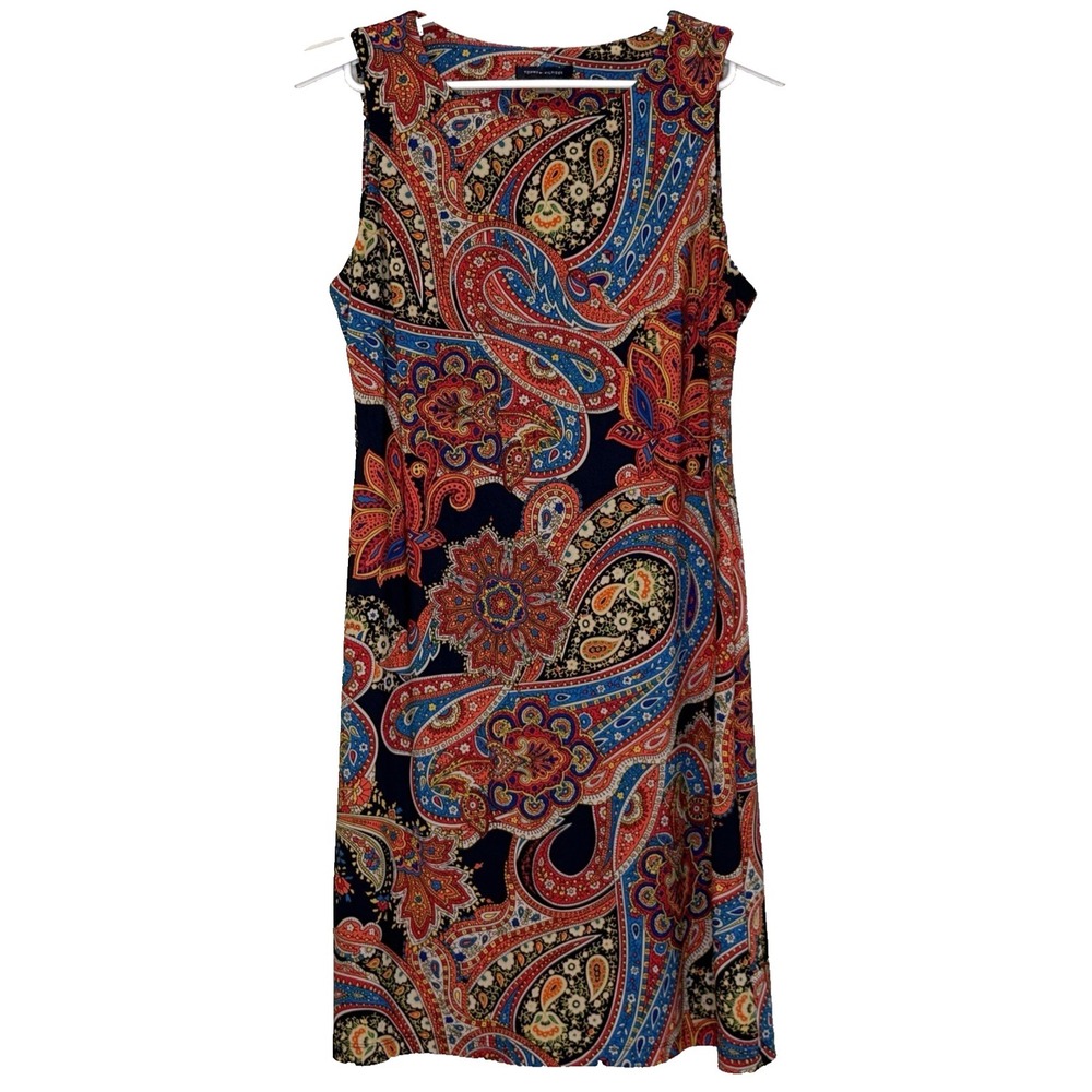 Tommy Hilfiger Shift Dress Size 8 Multicolor Paisley Print Sleeveless Stretch